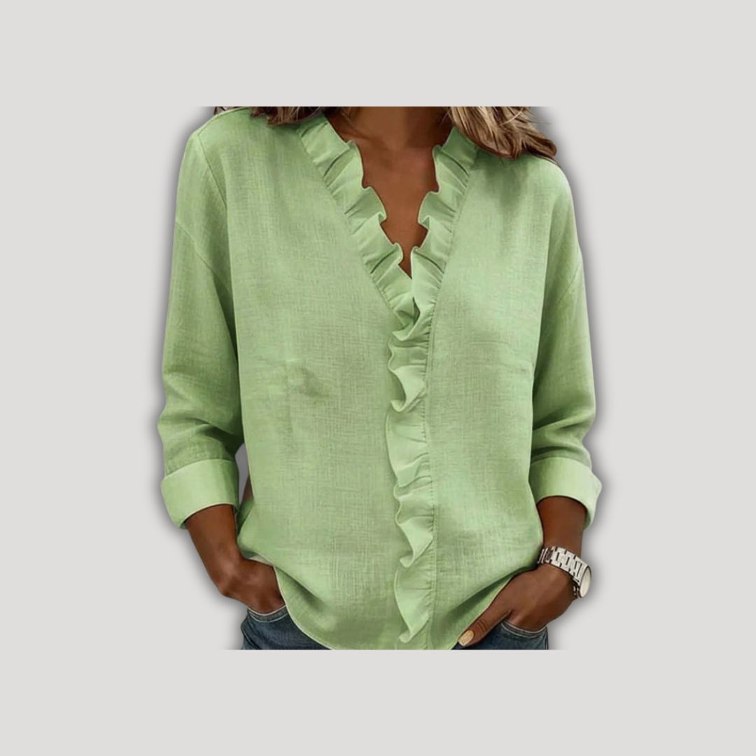 Indie | Blouse with Ruffles, V-Neck and Long Sleeves