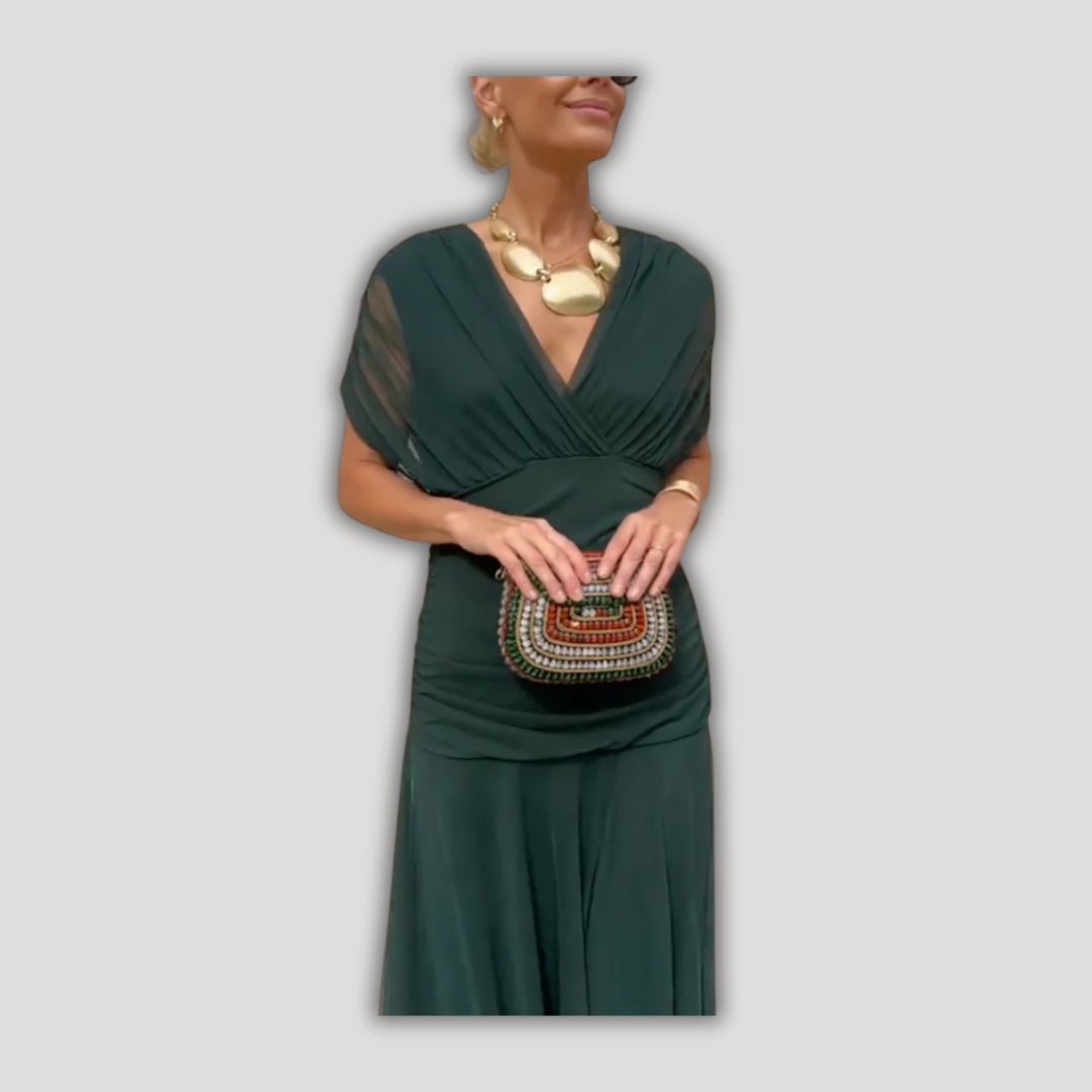 Florendra | Long Floral V Neck Dress