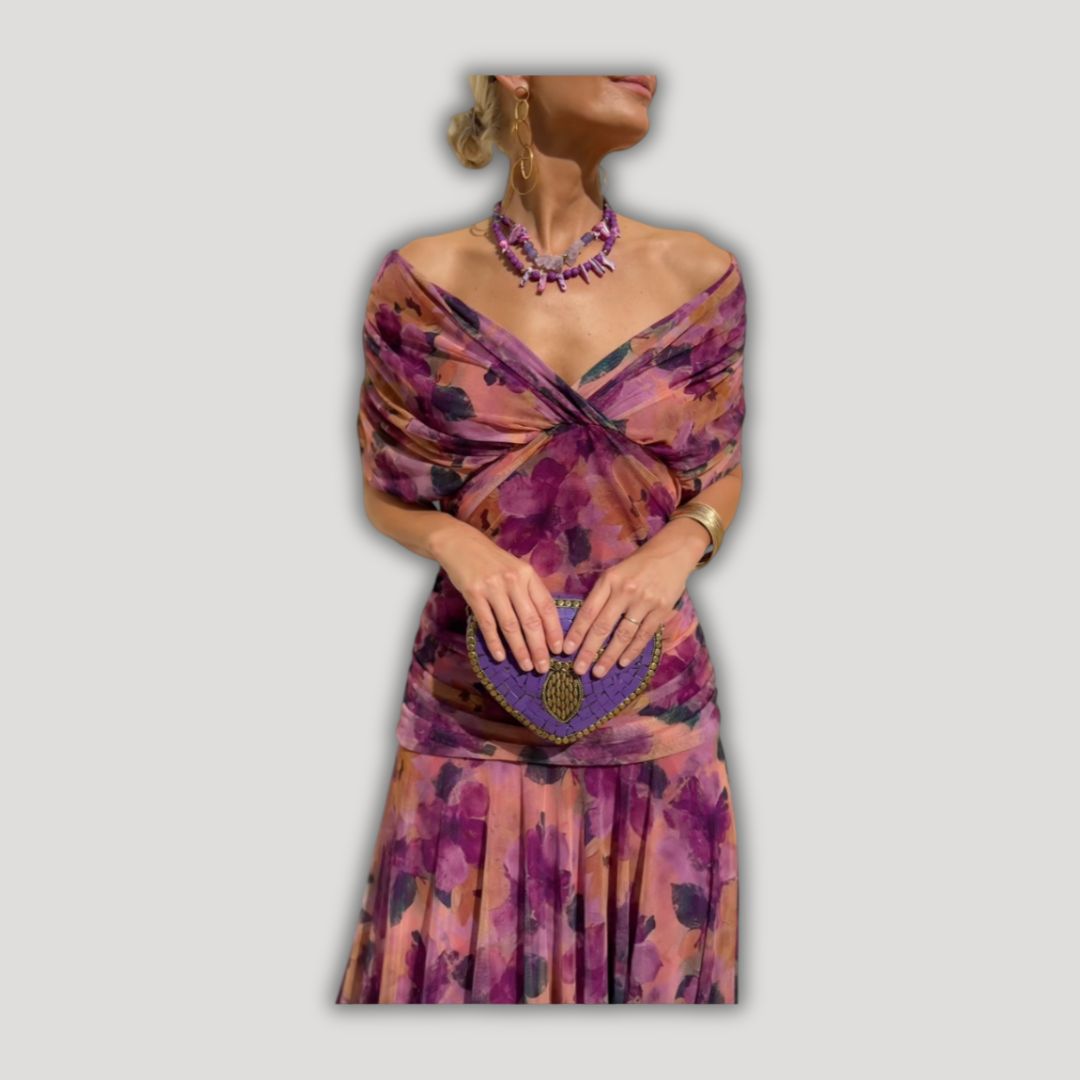 Florendra | Long Floral V Neck Dress