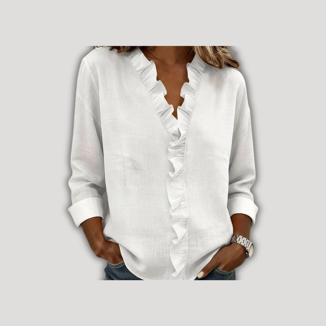 Indie | Blouse with Ruffles, V-Neck and Long Sleeves