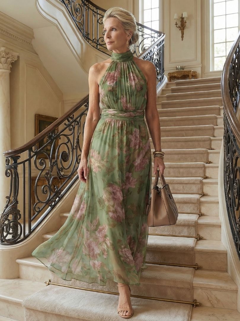 Mirelle | Elegant Gathered Halter Midi Dress