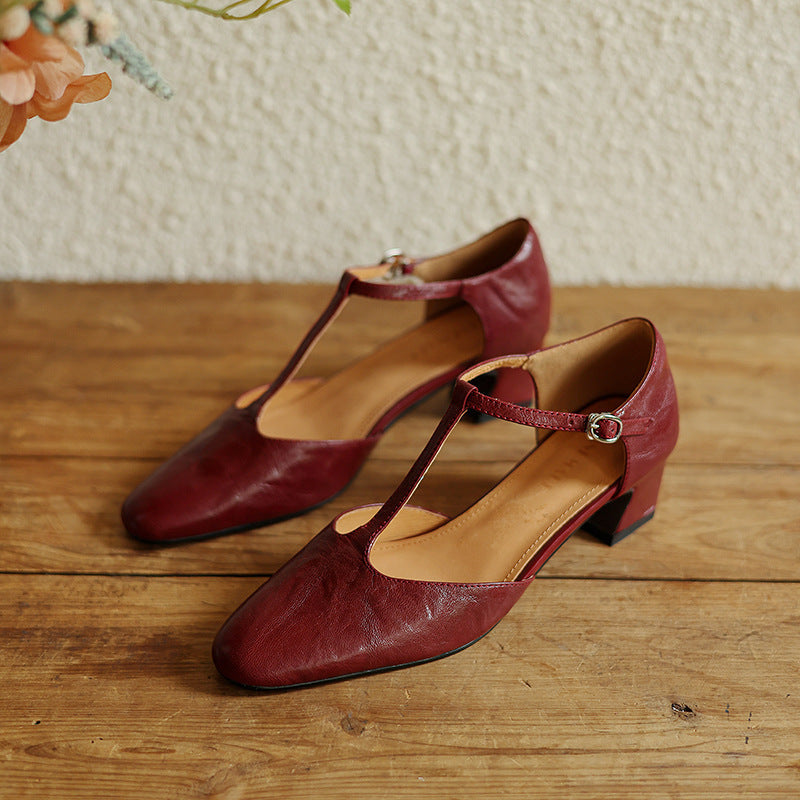 Elowen Leather T-Strap Heels