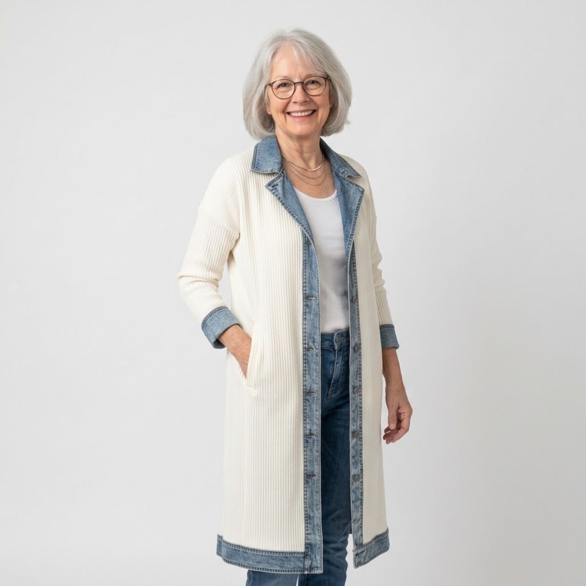 Riley | Longline Denim Knit Cardigan