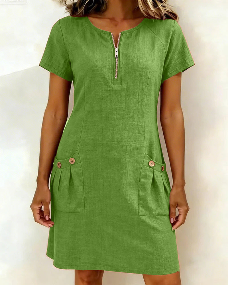Lynda | Classic Elegant Zip-Neck Dress