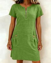 Lynda | Classic Elegant Zip-Neck Dress