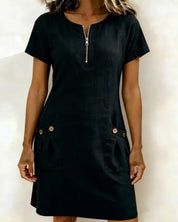 Lynda | Classic Elegant Zip-Neck Dress
