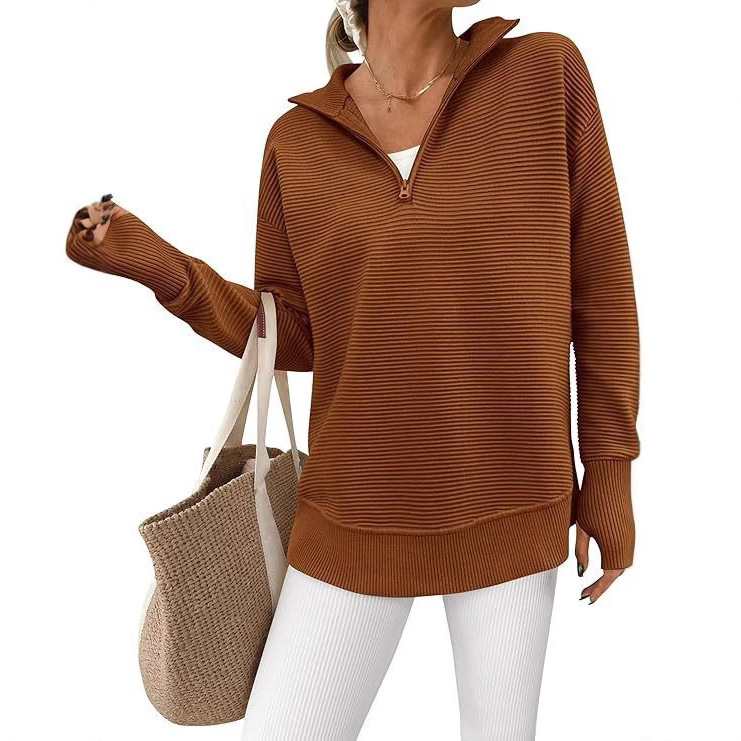 Mabel | Quarter-Zip Ribbed Knit Jumper