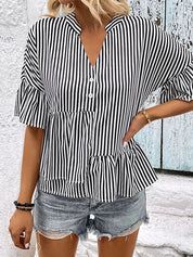 Elodie | Striped Tiered V-Neck Top
