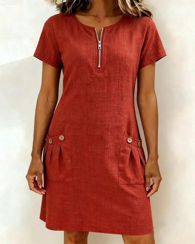 Lynda | Classic Elegant Zip-Neck Dress
