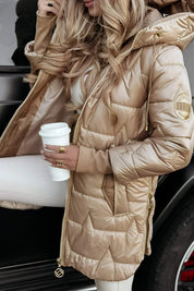 Lina | Long, warm quilted jacket with hood