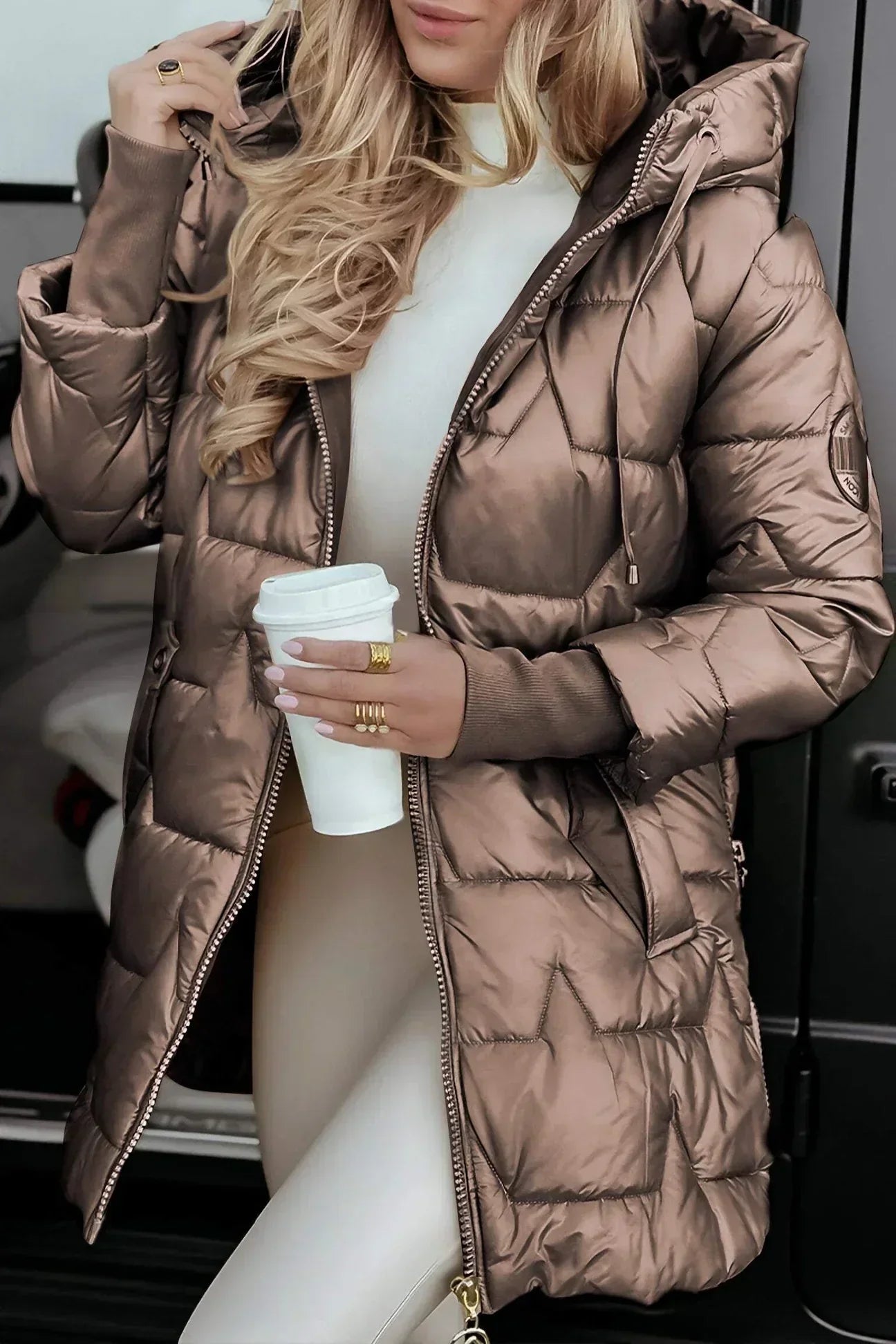 Lina | Long, warm quilted jacket with hood