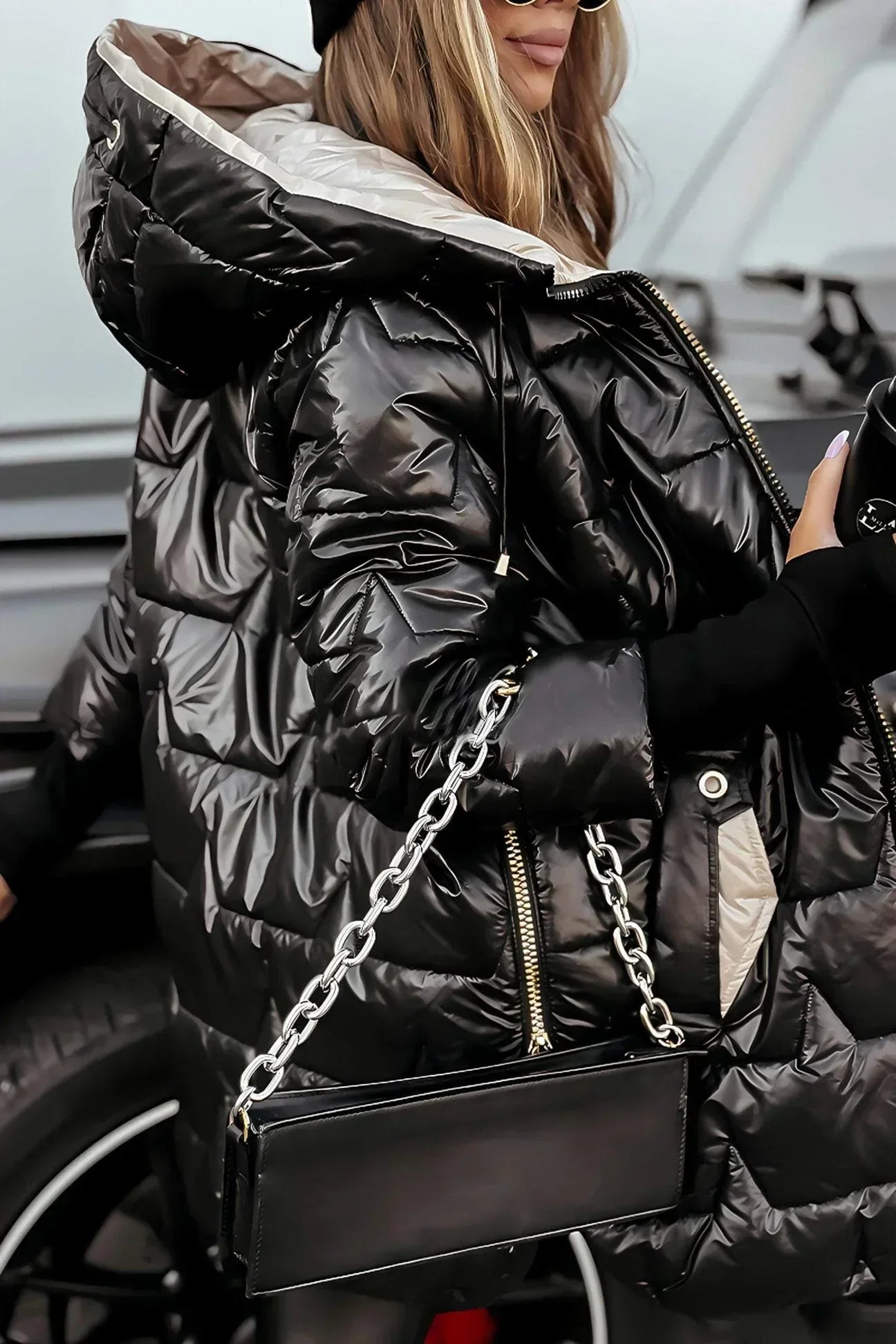 Lina | Long, warm quilted jacket with hood