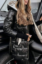 Lina | Long, warm quilted jacket with hood