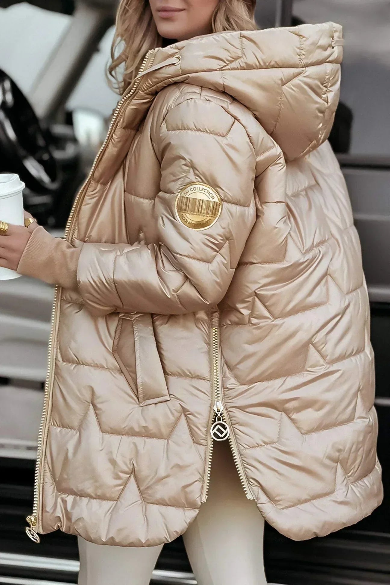 Lina | Long, warm quilted jacket with hood