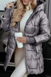 Lina | Long, warm quilted jacket with hood