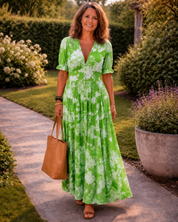 Eva | Vibrant Floral V-Neck Maxi Dress