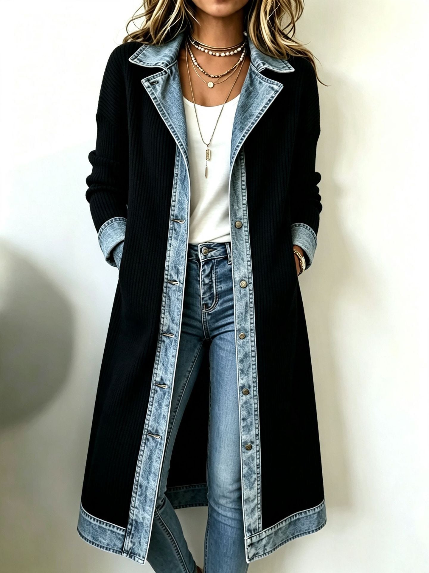 Riley | Longline Denim Knit Cardigan