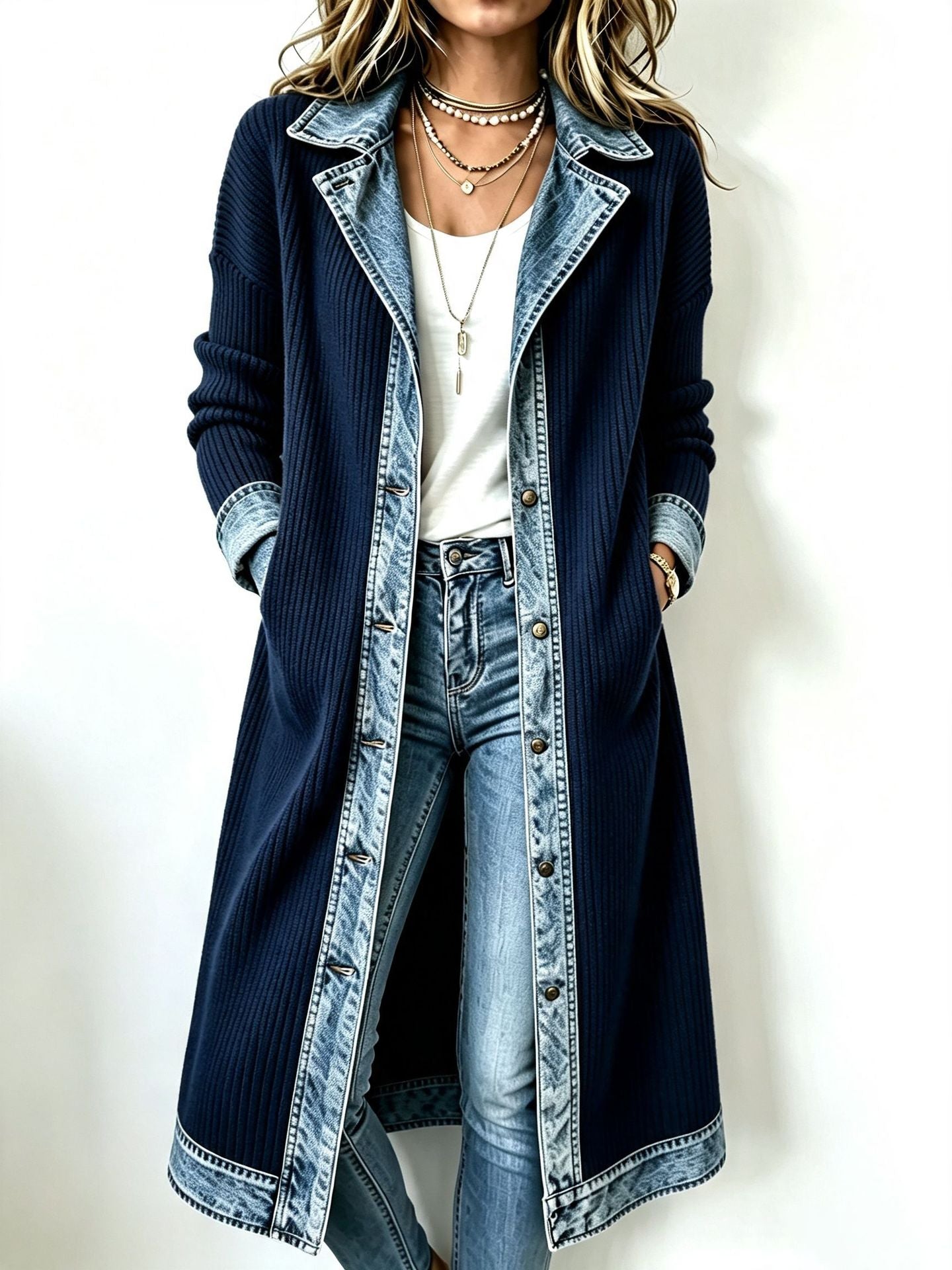 Riley | Longline Denim Knit Cardigan