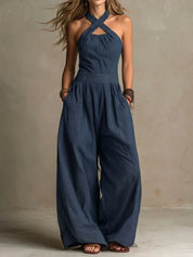 Adriana | Elegant Crossed-Neckline Wide-Leg Jumpsuit